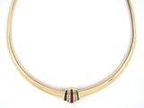 45306 - Gold Diamond Ruby Emerald Sapphire Slide Tapered Omega Necklace