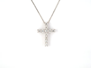45307 - SOLD - Gold Diamond Religious Cross Pendant Necklace With Adjustable Length Chain