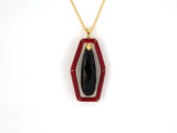 45309 - SOLD - Gold Onyx Red Enamel Pendant Necklace