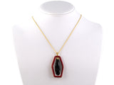 45309 - SOLD - Gold Onyx Red Enamel Pendant Necklace