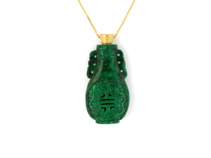45313 - SOLD - Gold GIA Carved Jadeite Opal Urn Pendant Necklace