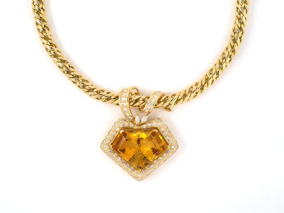 45314 - Gold Diamond Citrine Shield Shape Woven Link Pendant Necklace