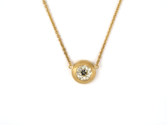 45318 - Gold Diamond Bezel Set Domed Solitaire Pendant Necklace