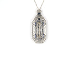 45321 - SOLD - Art Deco Platinum Diamond Synthetic Sapphire Stamped Filigree Removable Pendant Bail Necklace Pin