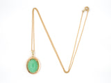 45322 - SOLD - Gold Oval Cabochon Jadeite Florentined Frame Pendant Necklace