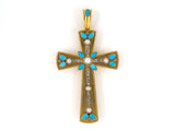 45324                - SOLD - Victorian Gold Turquoise Pearl Rose Cut Diamond Cross Pendant