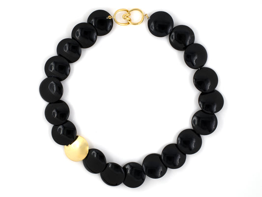 45325 - SOLD - Tiffany Gold Black Onyx Disc Lentil Necklace