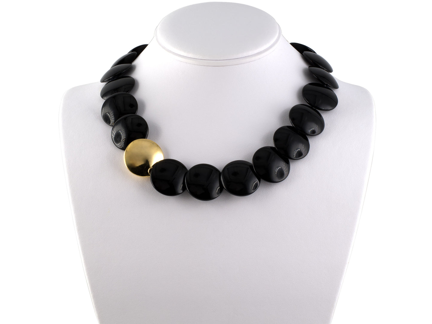 45325 - SOLD - Tiffany Gold Black Onyx Disc Lentil Necklace