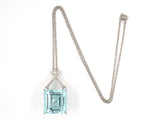 45327 - SOLD - Art Deco Platinum Diamond Aqua Drop Pendant Necklace
