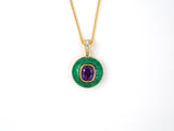 45329 - Gold Diamond Pinkish Purple Sapphire AGL Madagascar Green Enamel Pendant Necklace