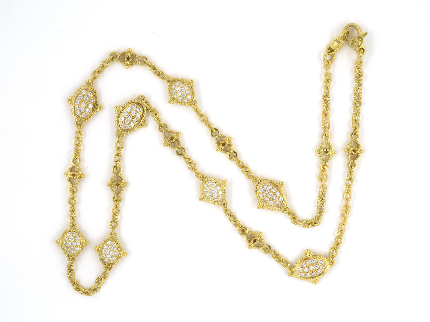 45334 - SOLD - Judith Ripka Gold Diamond Double Sided Beaded Link Cable Chain Necklace