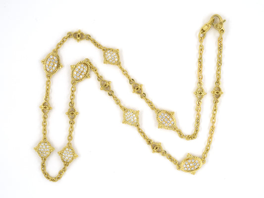 45334 - SOLD - Judith Ripka Gold Diamond Double Sided Beaded Link Cable Chain Necklace