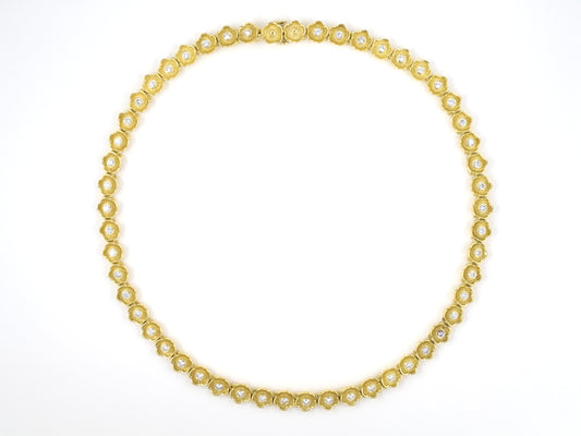 45337 - SOLD - Gold Diamond Carved Flower Link Necklace