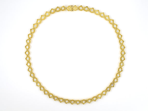 45337 - Gold Diamond Carved Flower Link Necklace
