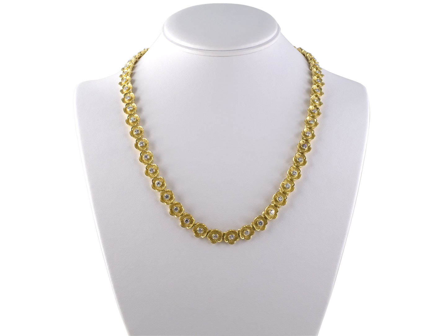 45337 - SOLD - Gold Diamond Carved Flower Link Necklace