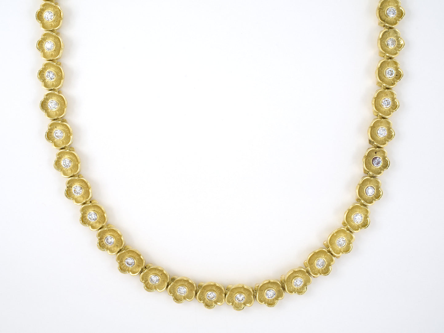 45337 - SOLD - Gold Diamond Carved Flower Link Necklace