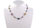 45338 - Italy Gold Diamond Blue Yellow Pink Sapphire Tsavorite Alternating Cluster Link Necklace