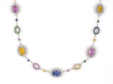 45338 - Italy Gold Diamond Blue Yellow Pink Sapphire Tsavorite Alternating Cluster Link Necklace