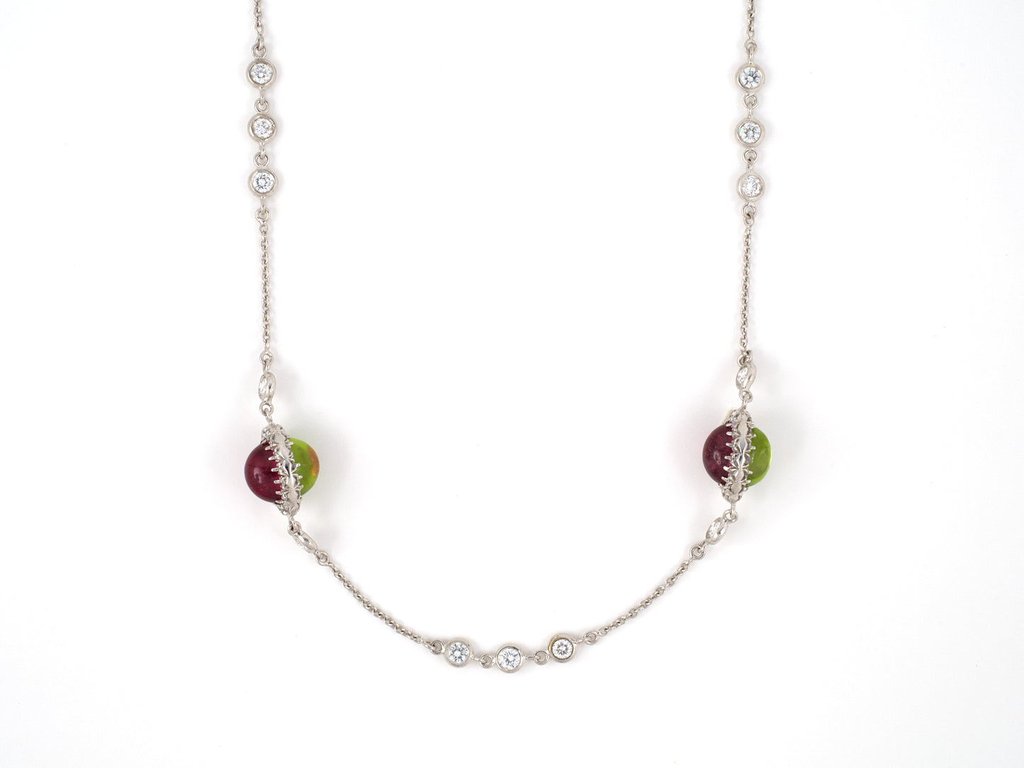 45341 - Italy Gold Diamond By The Yard Peridot Pink Tourmaline Necklace