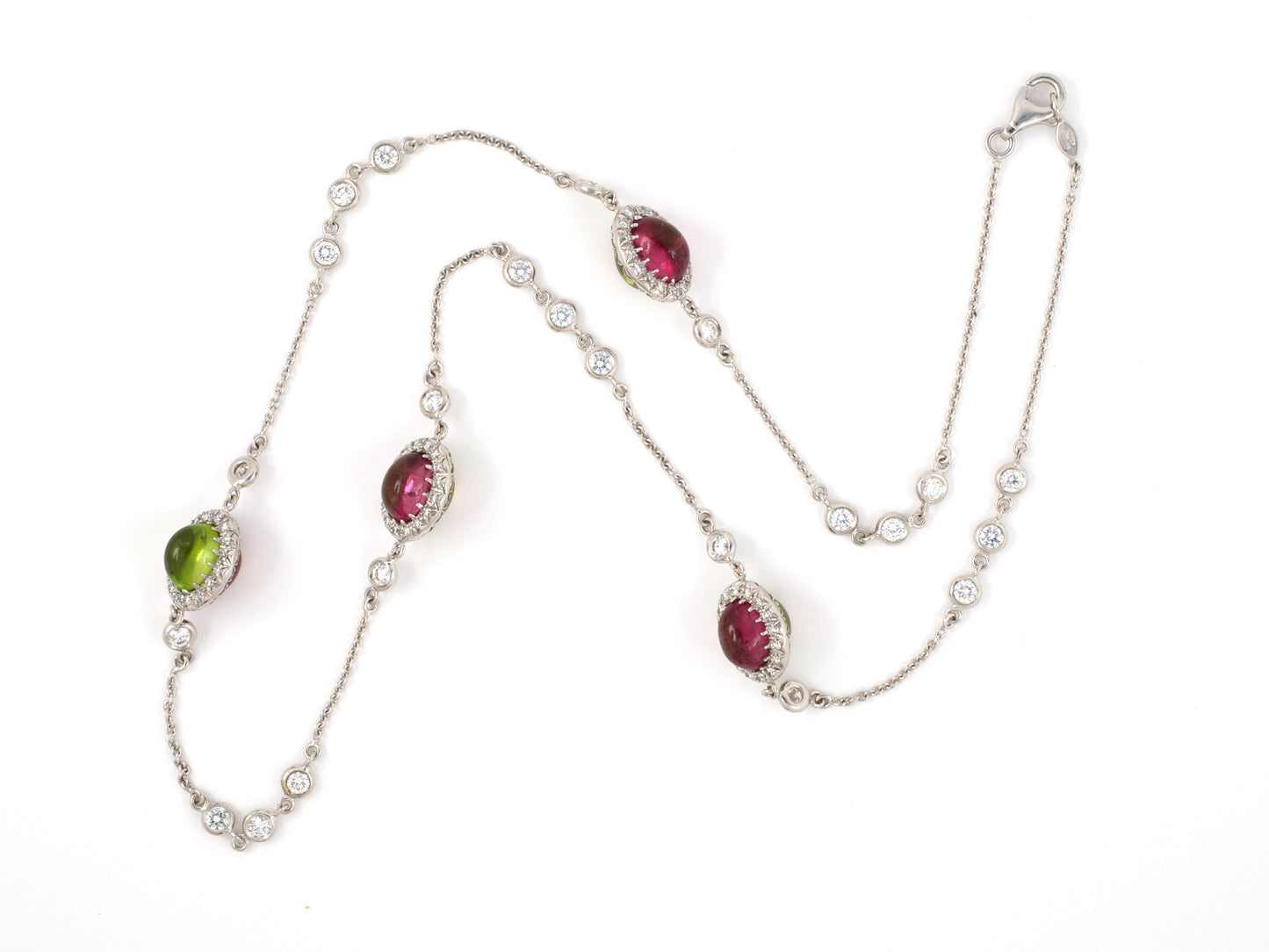 45341 - Italy Gold Diamond By The Yard Peridot Pink Tourmaline Necklace