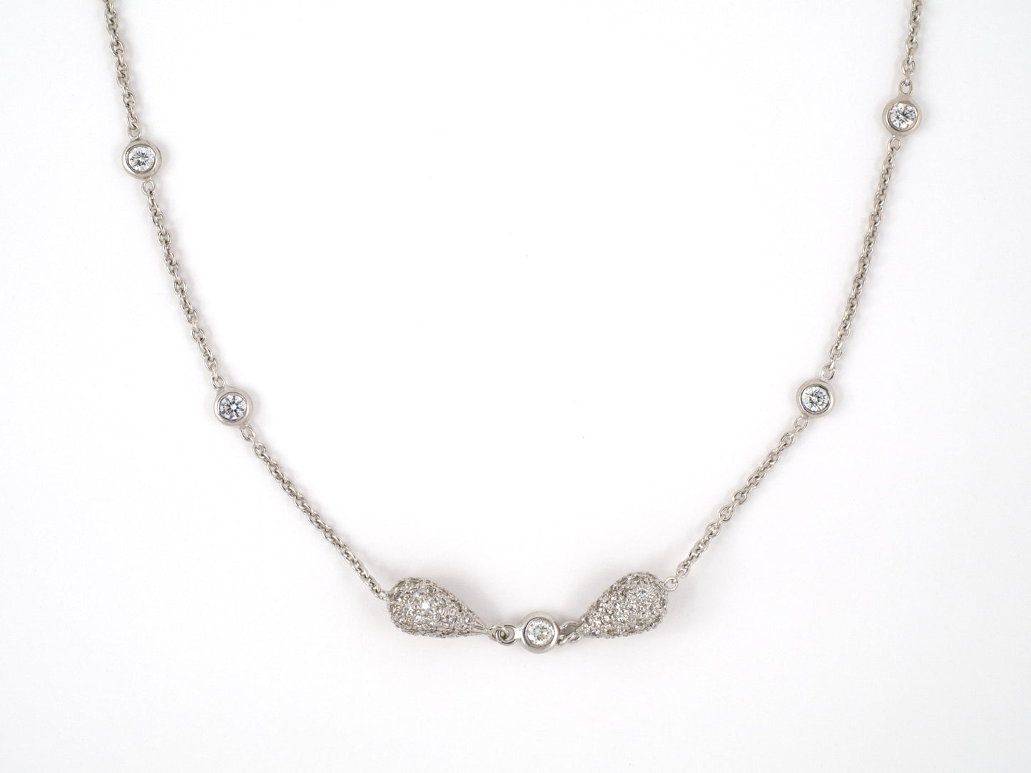 45342 - Italy Gold Diamond By The Yard With 6 Pave Set Tear Drop Necklace