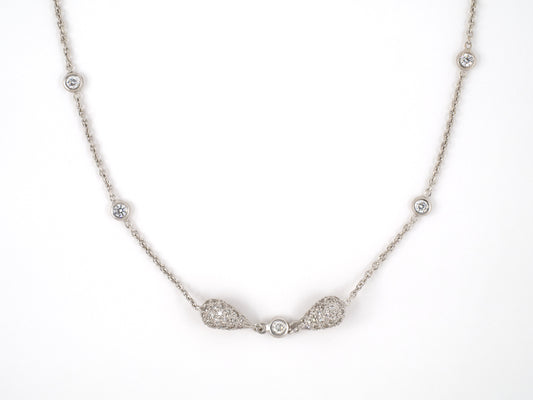 45342 - Italy Gold Diamond By The Yard With 6 Pave Set Tear Drop Necklace