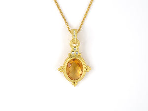 45348 - Gold Diamond Citrine Corrugated Beaded Pendant Necklace