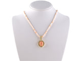 45349 - Gold Diamond Pink Coral Detachable Pendant Coral Bead Necklace