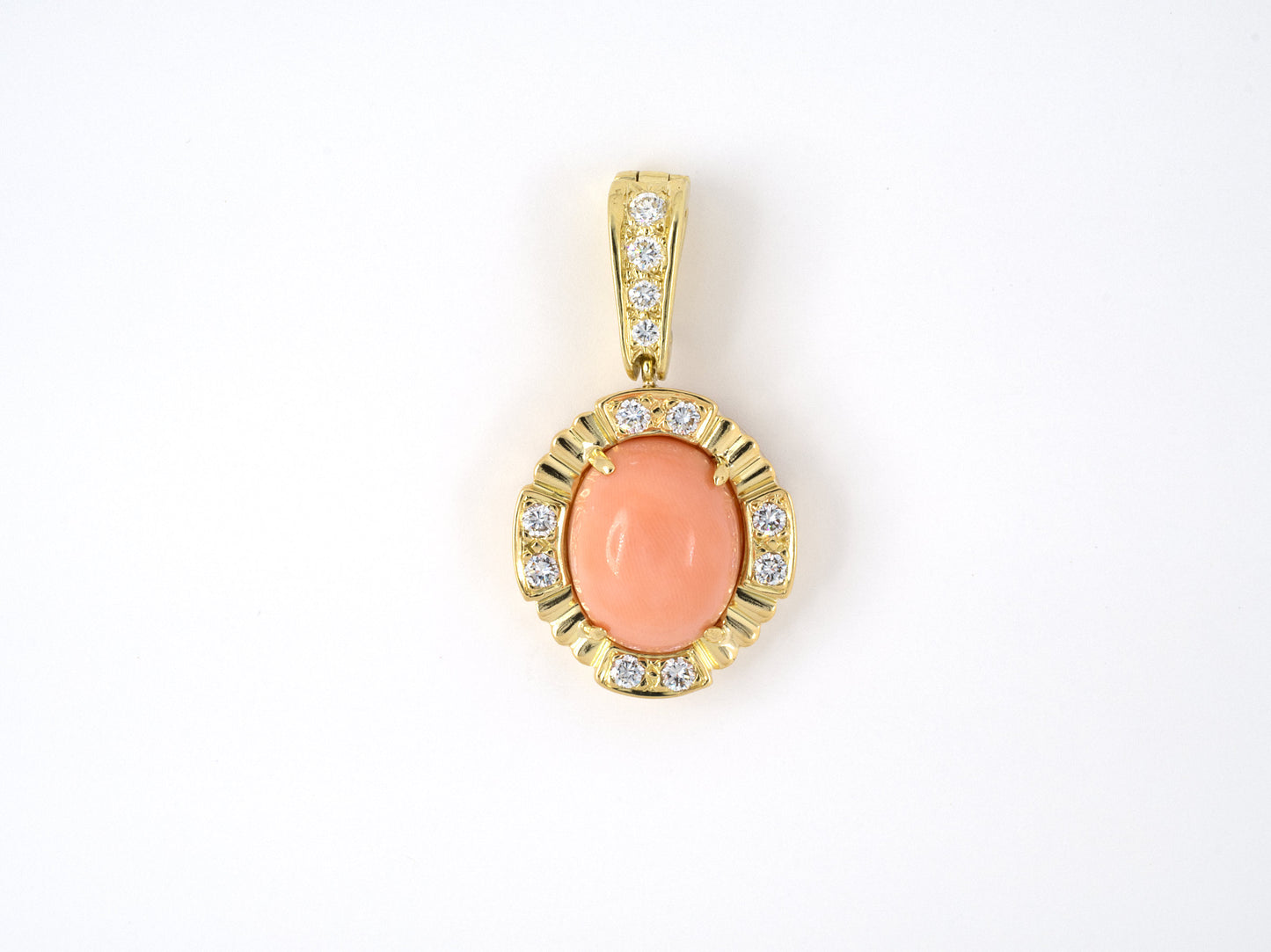 45349 - SOLD - Gold Diamond Pink Coral Detachable Pendant Coral Bead Necklace