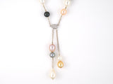 45352 - SOLD - Gold Diamond Cluster Ornament Assorted Freshwater Pearl Rolo Chain Neglige Necklace
