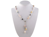 45352 - SOLD - Gold Diamond Cluster Ornament Assorted Freshwater Pearl Rolo Chain Neglige Necklace