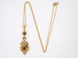 45363 - Victorian Gold Amethyst 1/2-Pearl Scroll Design Pendant Necklace