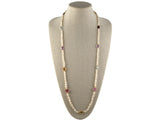 45366 - Gold Assorted Color Stones Citrine Pink Tourmaline Amethyst Garnet Blue Topaz Freshwater Baroque Pearl Necklace