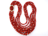 45368 - Triple Strand Nesting Graduated Coral Bead White Enamel Rondel Gold Platinum Diamond Coral Cluster Clasp Converts To Pendant Necklace