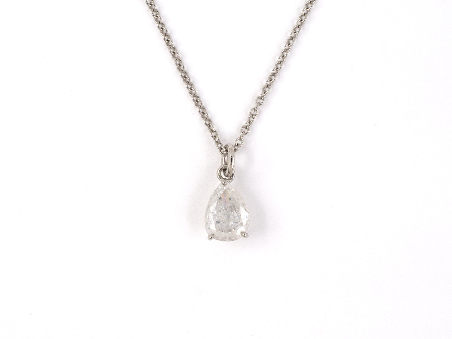 45372 - SOLD - Platinum Pear Shape Diamond Solitaire Pendant Necklace
