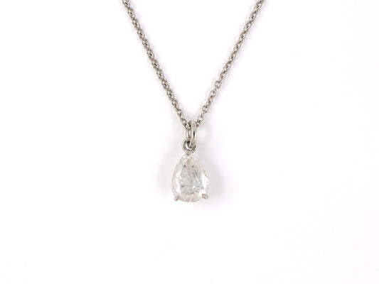45372 - SOLD - Platinum Pear Shape Diamond Solitaire Pendant Necklace