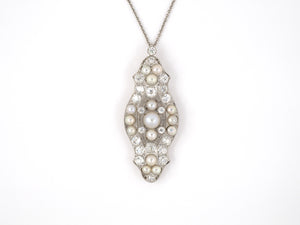 45382 - Circa 1915 Platinum GIA Natural Pearl Diamond Filigree Pendant Necklace