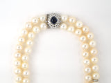 45387 - Circa 1960s Platinum Sapphire Diamond South Sea Pearl 2 Strand Drop Necklace