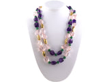 45388 - Gold Bean Beads Amethyst Pink Quartz Aventurine Bead 2 Clasp Bracelet Necklace