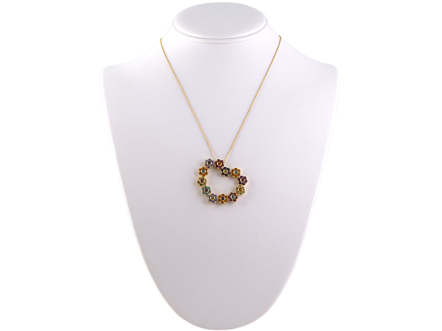 45389 - SOLD - Pasquale Bruni Italy Gold Iolite Tanzanite Citrine Amethyst Blue Topaz Garnet Peridot Ruby Flower Open Heart Pendant Necklace