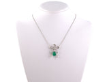 45390 - Edwardian Platinum Diamond Pearl Ribbon Bow Cabochon Emerald Dangle Drop Necklace