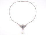 45391 - Gold Sapphire Diamond Pearl Drop Garland Ribbon Bow Motif Necklace