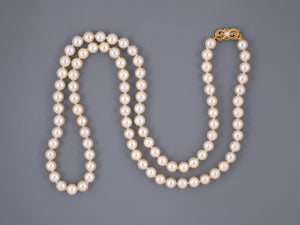 45392 - SOLD - Mikimoto Design Clasp Gold Pearl Necklace