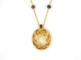 45393 - Victorian Gold Citrine Pearl Frame With Smoky Quartz Bead Pendant Necklace