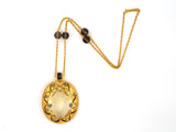 45393 - Victorian Gold Citrine Pearl Frame With Smoky Quartz Bead Pendant Necklace