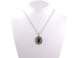 45394 - Edwardian Platinum Gold Diamond AGL Sapphire Lattice Oval Pendant Necklace