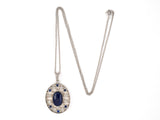 45394 - Edwardian Platinum Gold Diamond AGL Sapphire Lattice Oval Pendant Necklace