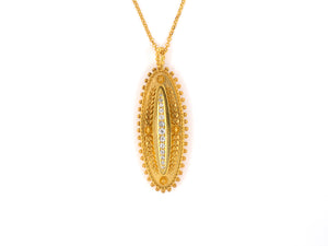45396 - Victorian Circa 1873 English London Gold Diamond Navette Shaped Locket Pendant Necklace