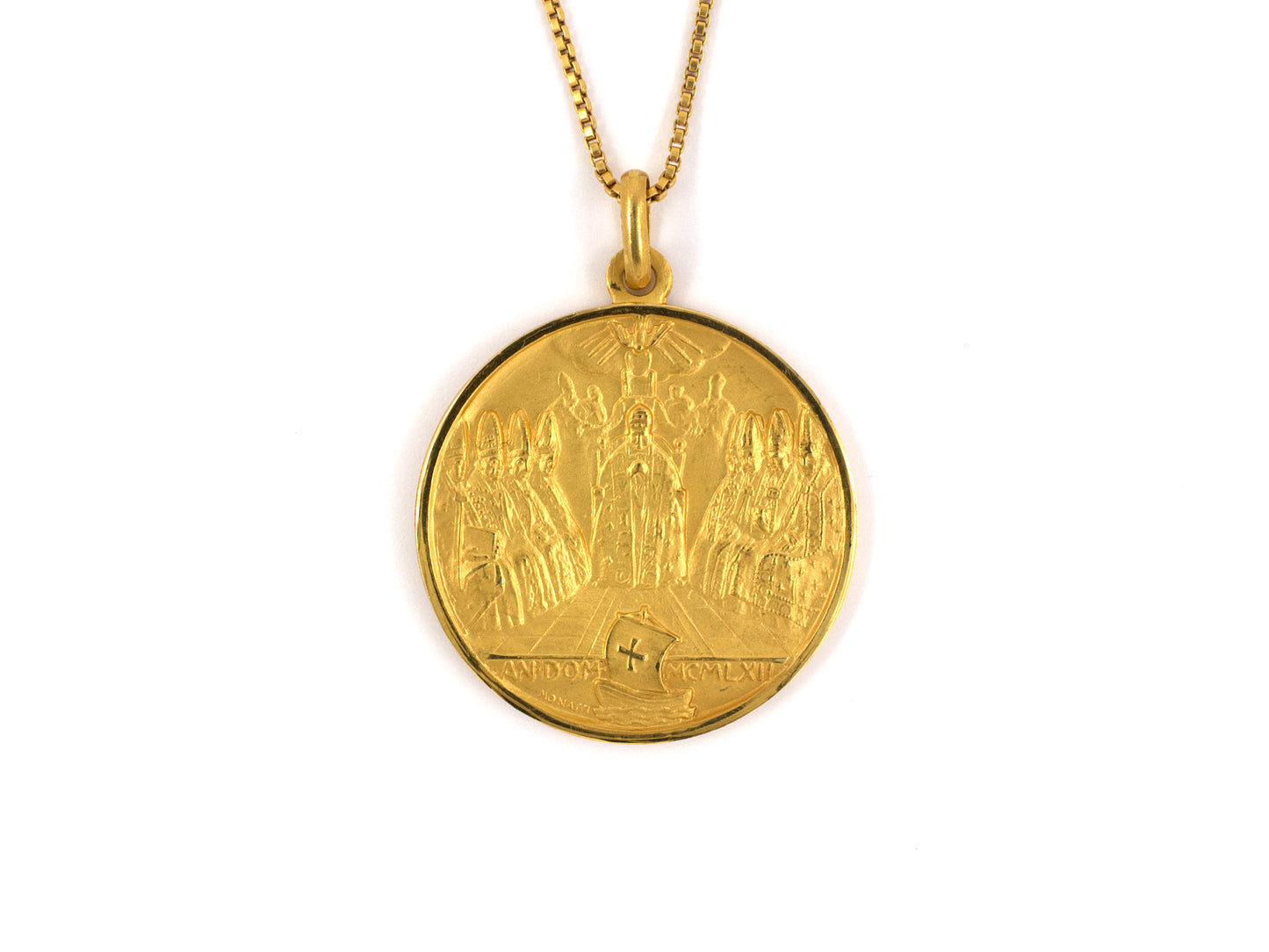 45397 - SOLD - Circa 1962 Italy Gold Vatican II 2nd Vatican Council Pendant Necklace