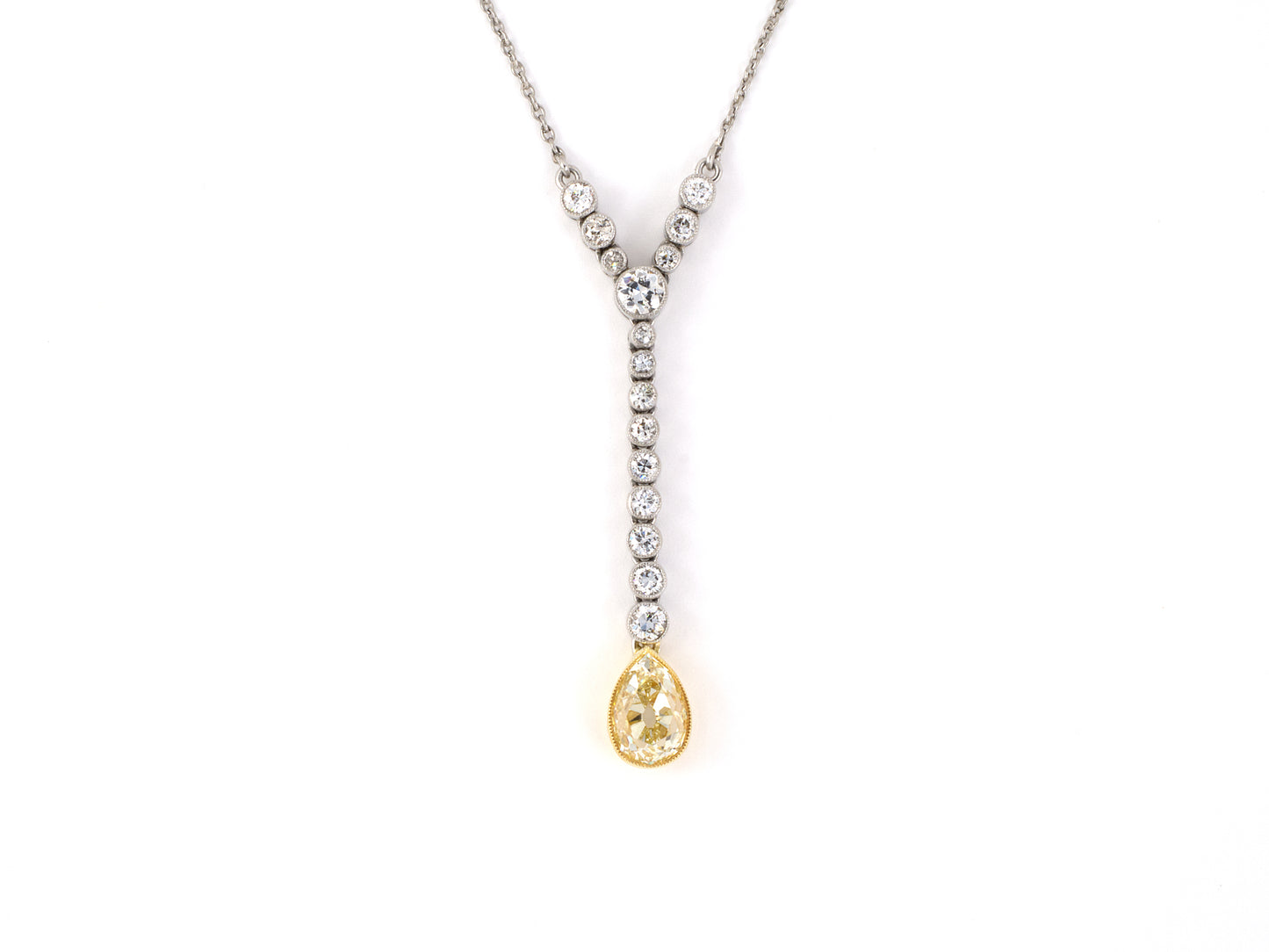 45398 - SOLD - Edwardian Gold Platinum Diamond Dangle Flexible Drop Pendant Necklace